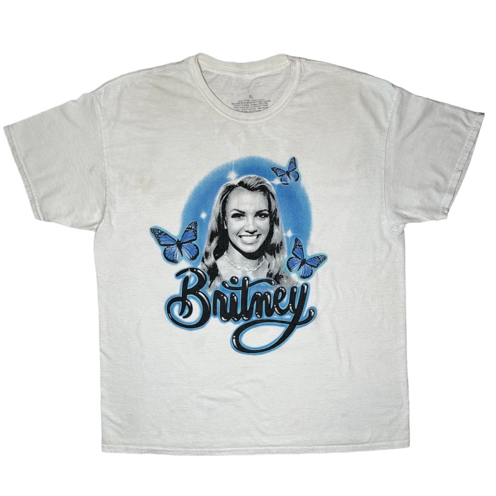 Britney Spears Men's White Graphic Tee Tees - Short Sleeve Pop Music Retro